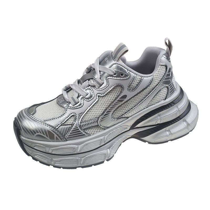 Small platform shoes casual sports shoes women's 2025 spring and autumn new silver inner height increase Paris dad shoes