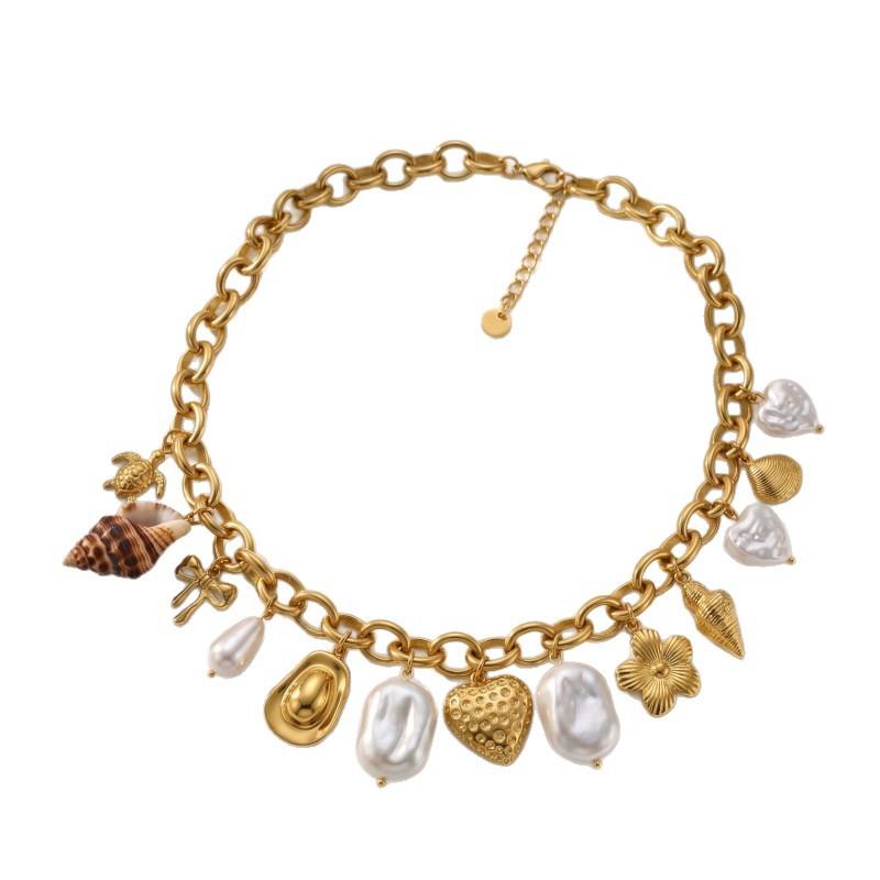 Accessories New European and American Stainless Steel Bow Love Turtle Conch Pendant Necklace Pearl Clavicle Chain