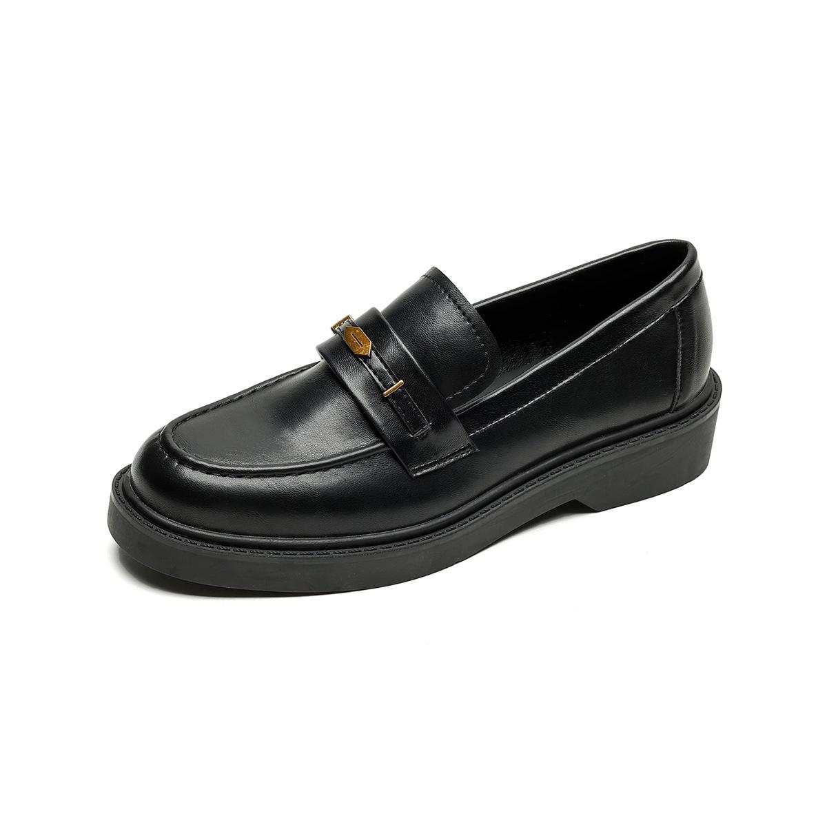 

Weiwei Girl 1083-2 Черные маленькие кожаные туфли женские ретро-стиль колледжа мокасины на платформе с одной педалью одинарные туфли женские 35