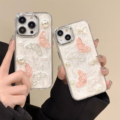 Ins Style Handyhülle Pinke Farbe für IPhone17promax Schmetterling für Apple 13 Perle 15 Transparent 16 Weich