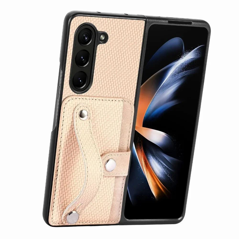 Wallet Case With Card Holder & Wrist Strap for Samsung Galaxy Z Fold 6 5 4 3 2 Fold6 Fold5 Fold4 Fold3 Fold2 5G PU Leather Cover