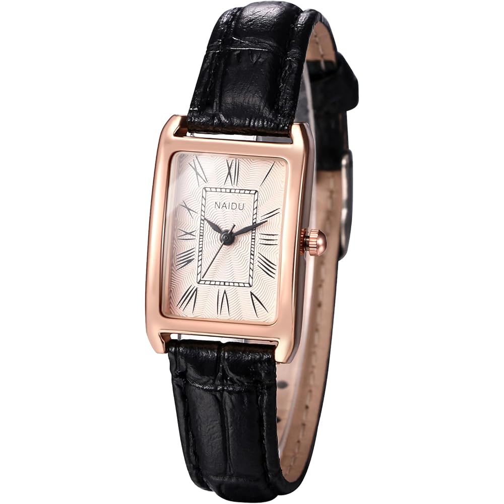 Women s Square Dial Quartz Watch Waterproof Brown Strap Pink Case Simple Design