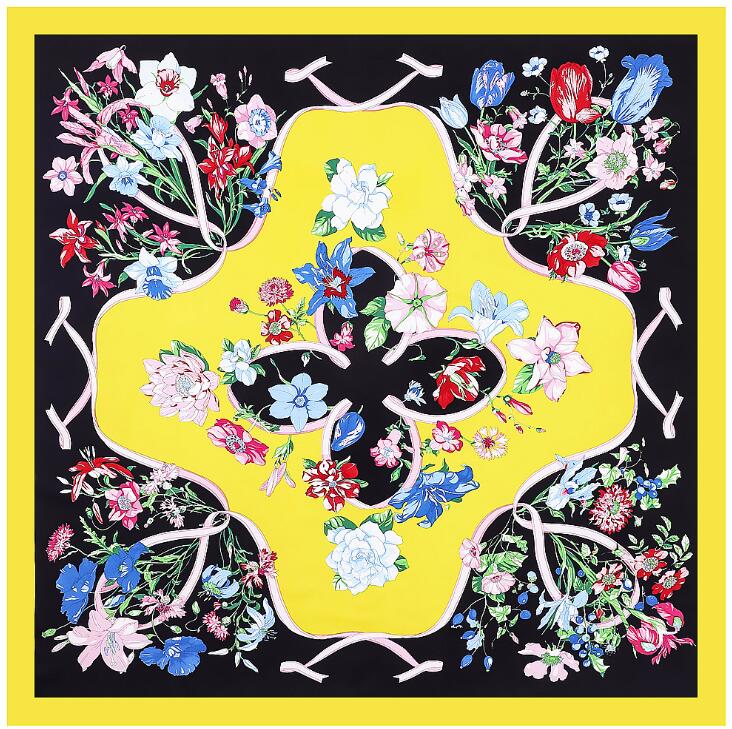 130cm Travel Scarf For Ladies Luxury Brand Silk Scarf  Ribbon Flower Square Scarf Women Neckerchief Twill Sunscreen Shawl