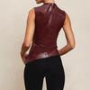Sleeveless Asymmetrical Hem Leather Mock Neck Top – Women's European/American Style, 2026 Spring/Summer Collection