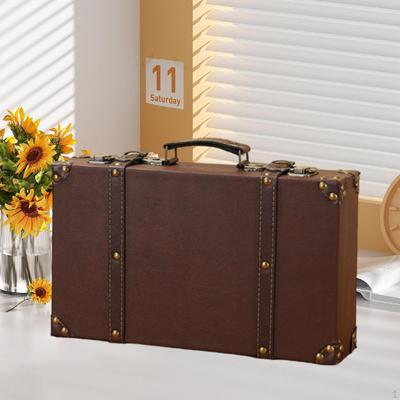 Carry On Overnight Case PU Leather Trunk Brown Decor Ornament Collectibles Decorative Travel Chest