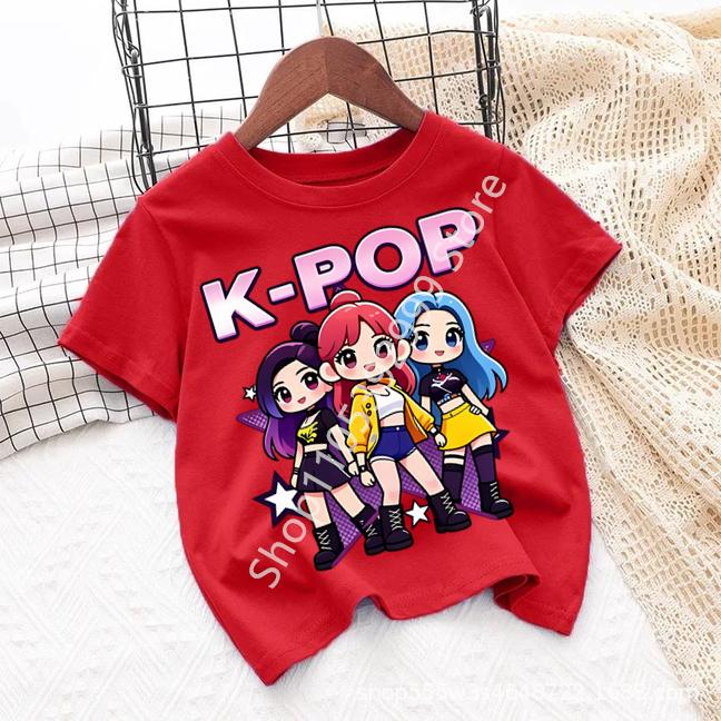 Kpop Childrens T Shirt Cartoon Graphic Short Sleeve Summer Comfortable Top Funny Gift for Fans Harajuku TShirts Girls Clothes