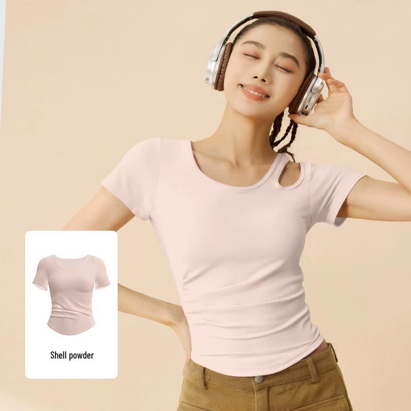 

Обнаженный топ для йоги: Короткий рукав, нагрудные вкладыши, полые бретели на плечах, приталенный крой для спорта и тренировок Extra Large