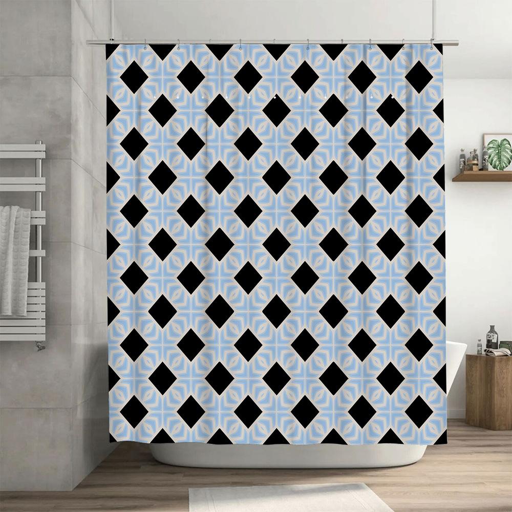 Blue Checkered Shower Curtain Bath Decor for Home Decoration Easy Installation and Washable Fabric Size 72 x 84 Inches