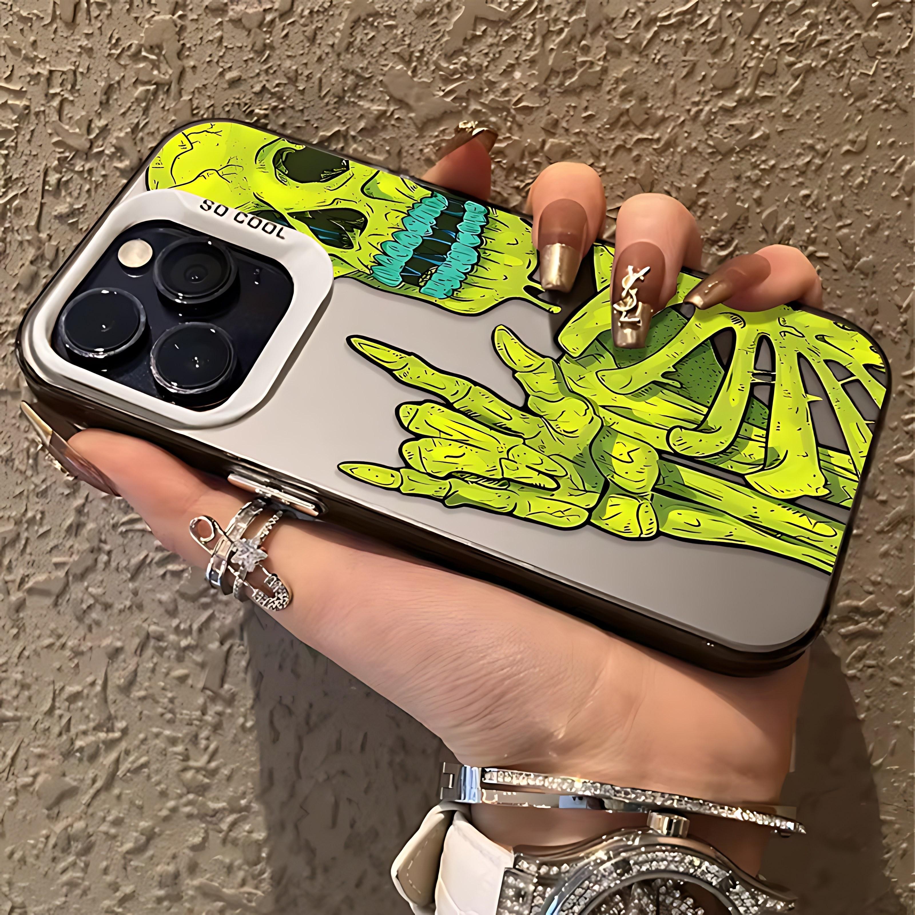 

Luxury Pink Green Skull Phone Case for Xiaomi Redmi Note 7 8 9 9S 10 11 12 13 14 15 Pro Plus 4G 5G Anti Fall Matte Back Cover Note 15 Pro Plus 5G