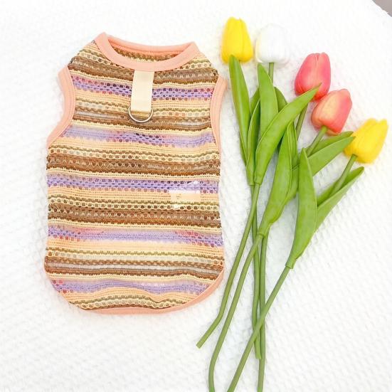 Pet Striped Tank Top Spring Summer Hollow Sleeveless Shirt with D-Ring Small Breed Dogs Cats Clothes Breathable Pet Costume Outfit Apparel