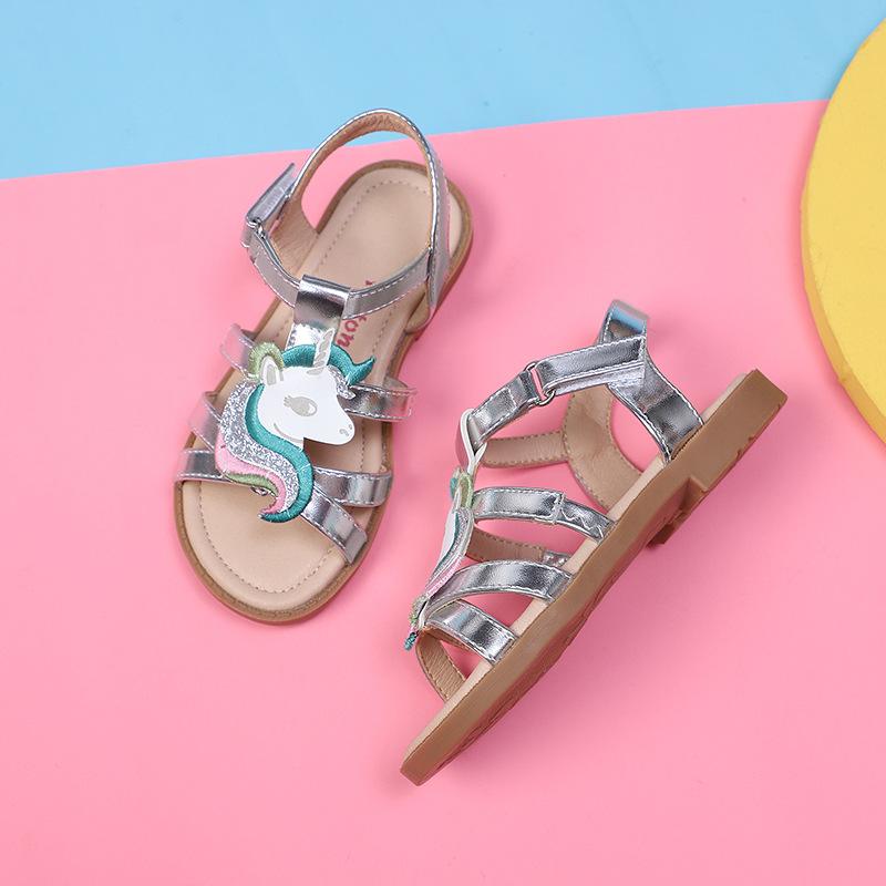 Sandals Soft Soles Foreign Style Summer Embroidered Unicorn Velcro Shoes Little Girls Daily Kids Sandals Causal