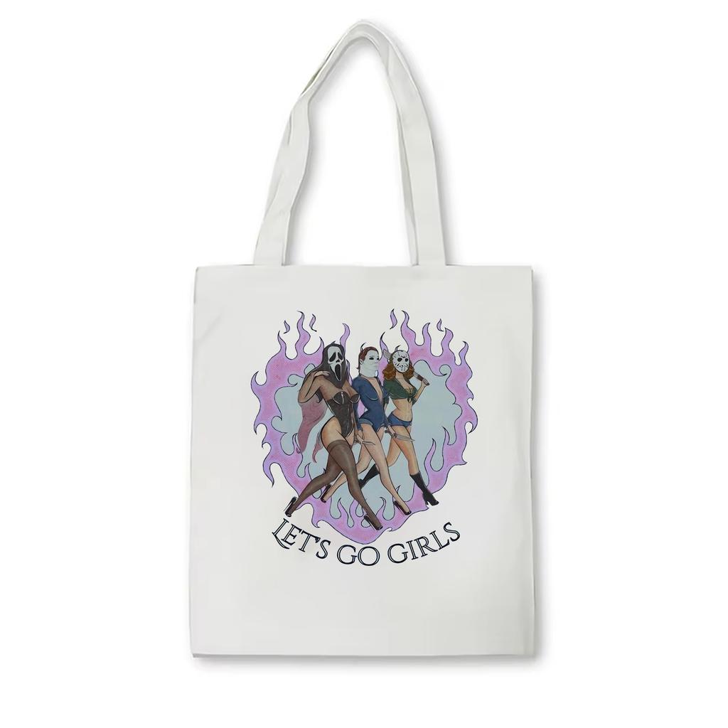 Horror Movies Ghost Fun Pattern Tote Bag Love Halloween Killers Scary Movies Canvas Bag Fall Horror Season Movies Shoulder Bag