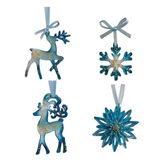 Ručně vyráběné pryskyřičné vánoční ozdoby Modré a zlaté sobí vločky Ozdoba na vánoční stromek s poutky Vintage sváteční suvenýr