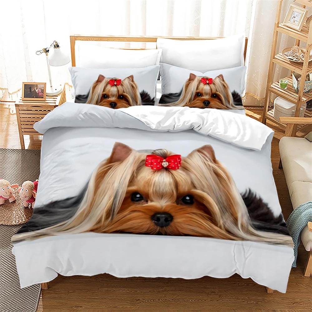 3D Dog Printed Duvet Cover Set King Queen Full Size Kids Teens Boys Bedding Set Black Cute Pet Puppy Polyester Comforter Cover