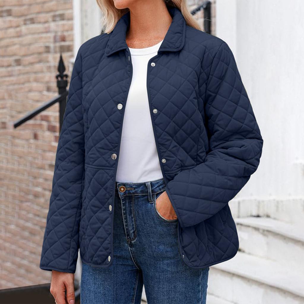 Dame Mote Ensfarget Langermet Knappelomme Casual Lett Bomullsjakke