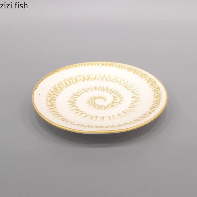 Ceramic Tableware Round Dining Plate Sashimi Dish Sushi Plate Dessert Plates Snack Tray Fruit Bowl Dim Sum Dish Steak Plates