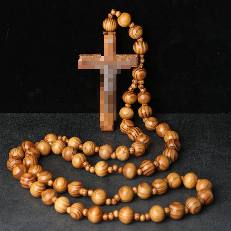 Holzperlen Kreuz Rosenkranz Wanddekoration