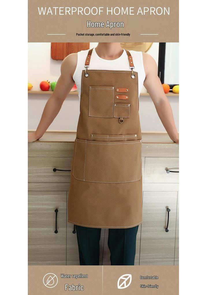 Waterproof Oil-Resistant Canvas Apron for Kitchen and Coffee Shop - Durable, Dirt-Resistant, Plain Color, Custom Logo Available