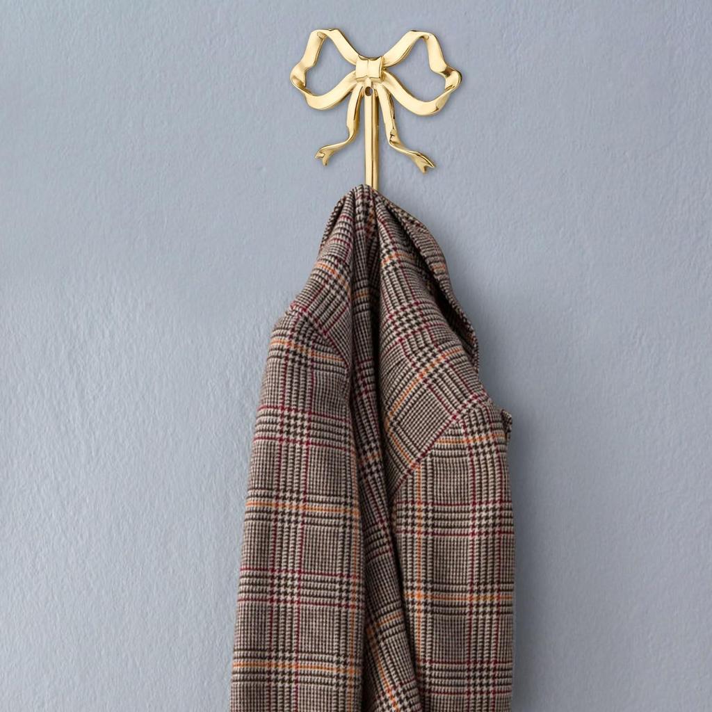 Bow Wall Hooks, 2.64x2.6 Inch Decorative Knot Brass Purse Hanger Holder Coat Rack Wall Mount Gold Vintage Multi-Purpose for Bathroom Hanging Coats