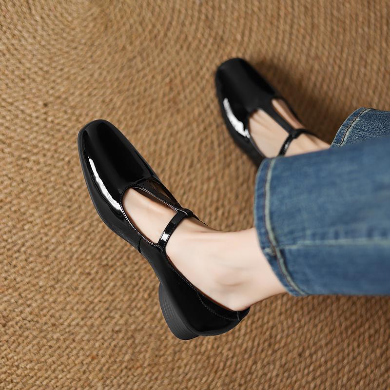 Fashion 2025 New Spring Women's Pumps Low Heels Square Toe Chunky Heel Shoes for Women Mary Janes Party Ladies Leather Shoes Big Size 43