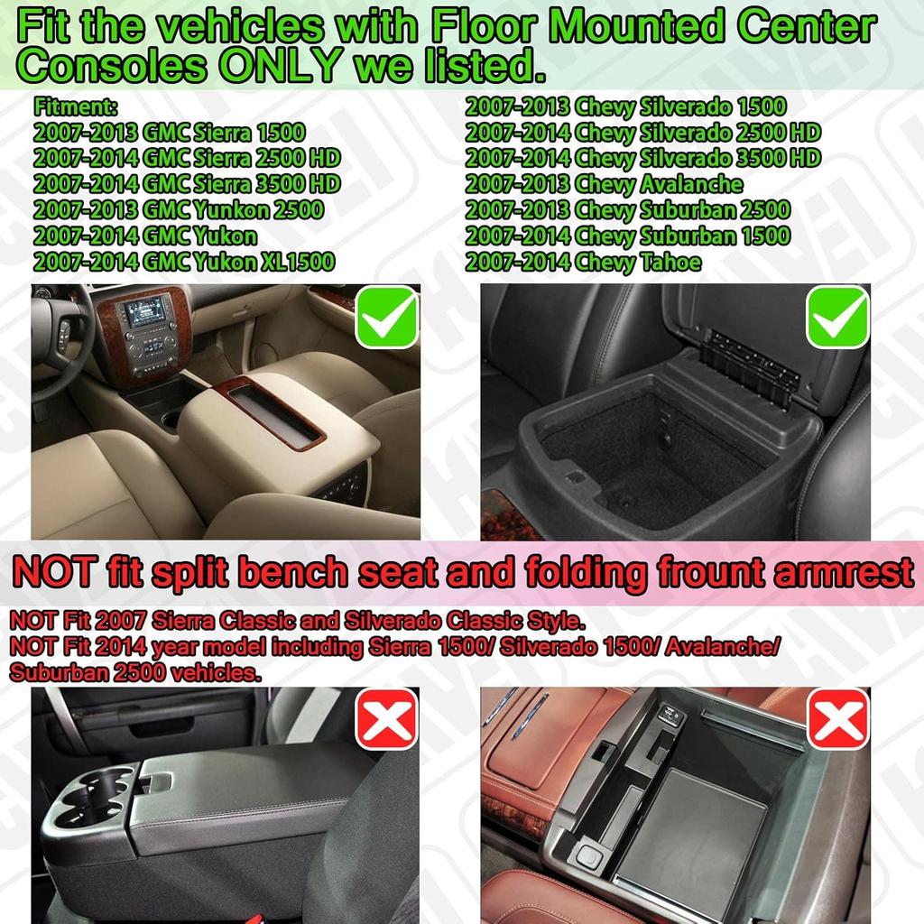Center Console Organizer Compatible With 2007-2014 Chevy Silverado GMC Sierra Avalanche Tahoe Suburban Yukon Yukon XL Accessories, Floor Mounted