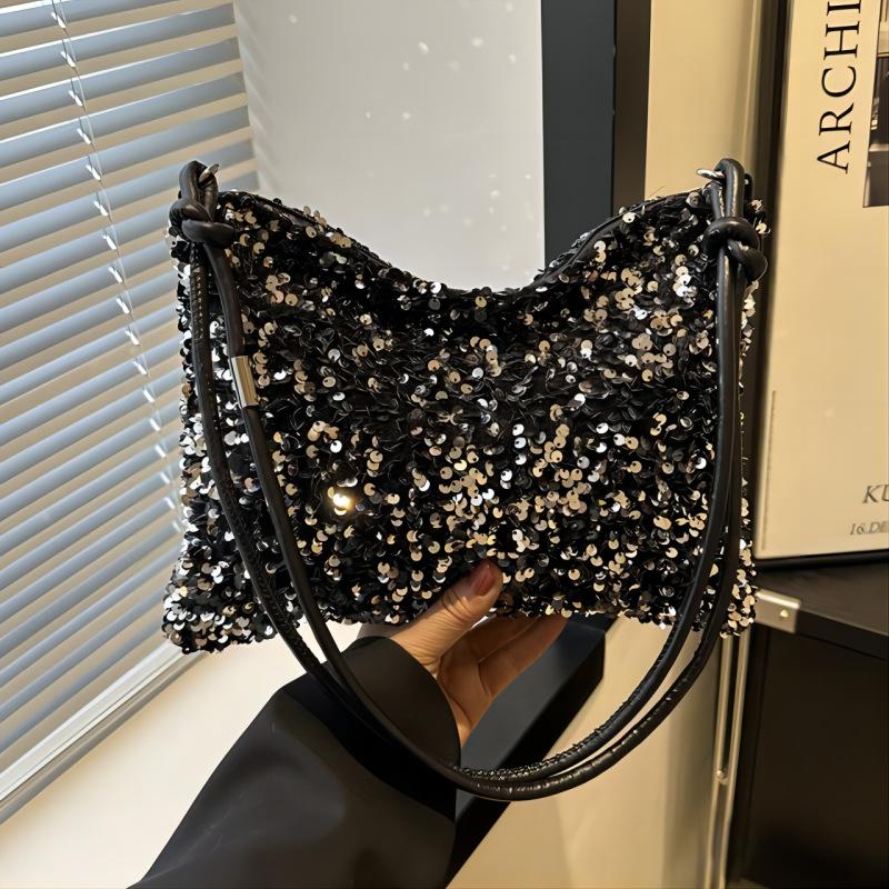 

Женская сумка-ведро премиум-текстуры 2025 новая сумка-мессенджер для девушки на плечо популярные пайетки универсальная модная сумка под мышкой серебряный