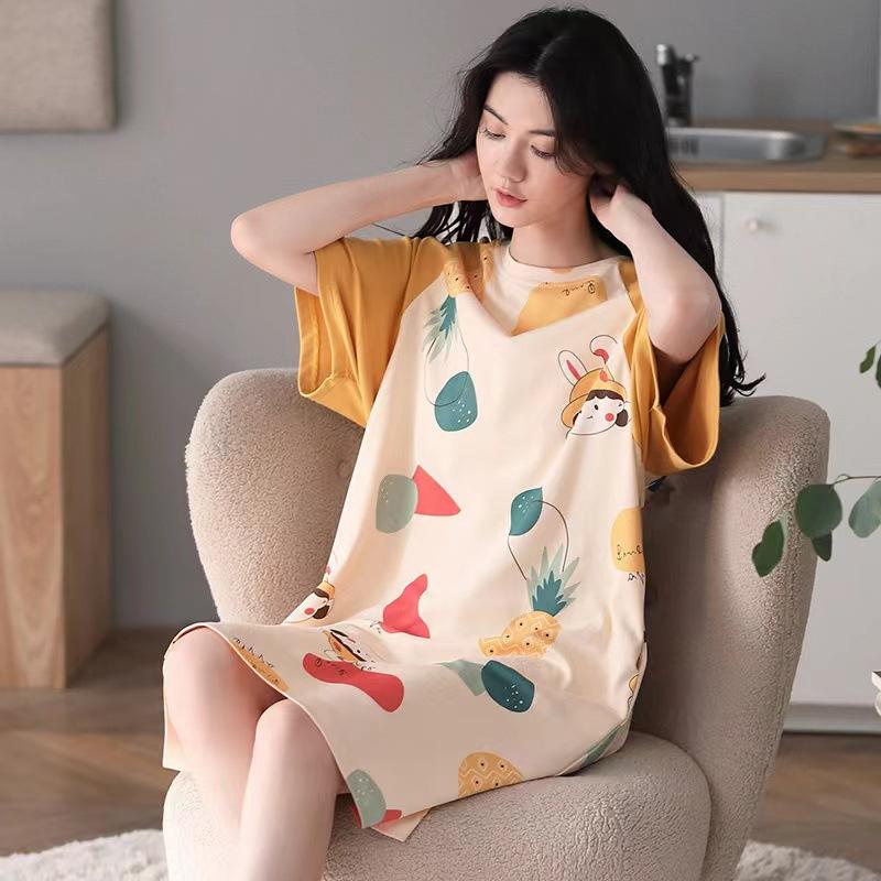 Summer Women Dress Large Short-Sleeved Cartoon Nightdress with Cute Bear Graphic Vestidos