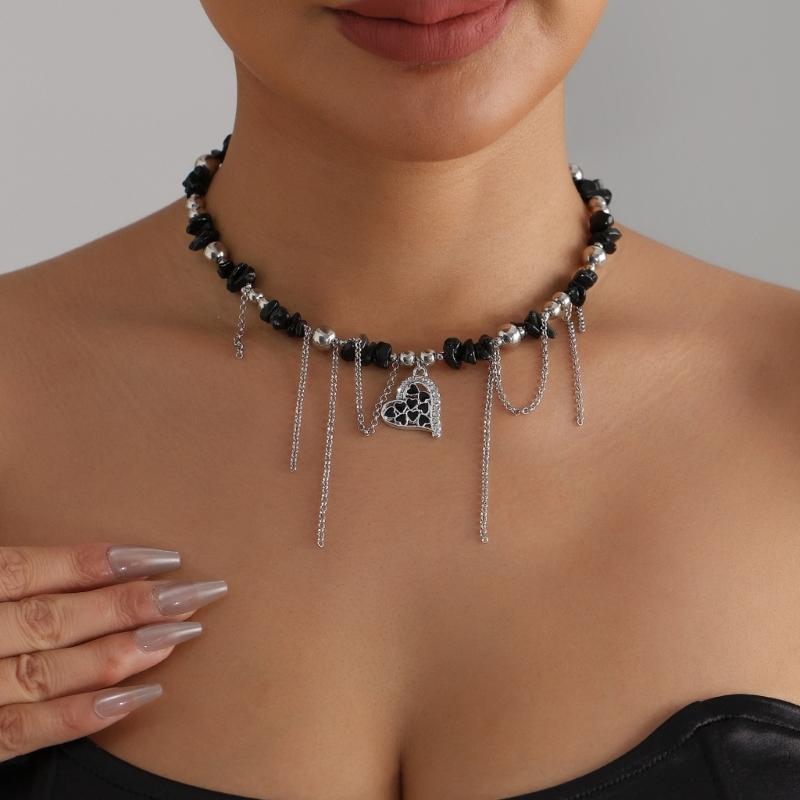 Stylish Layering Pendant Necklace with Dancing Heart Charm and Adjustable Chain Handmade Gift For Women