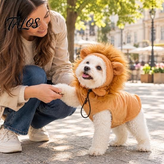 Soft Polyester Dog Pullover Lion Mane Costume, Costume Fleece Sweater Set, Adjustable Chin Small Cord, 3D Ears Hood, Halloween Cosplay for Pug Pitbull