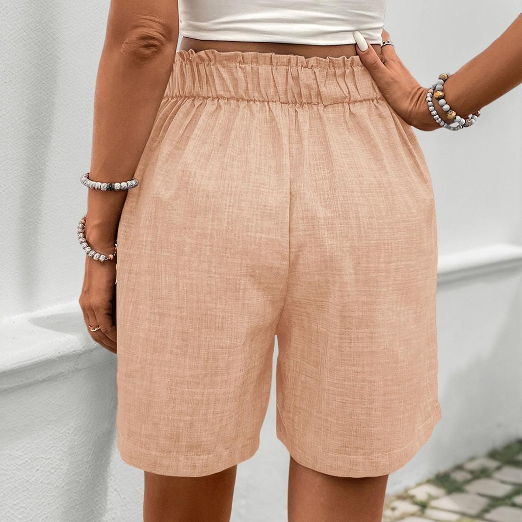 Women's Loose Casual Pants Button -Color High Waist Straight Shorts