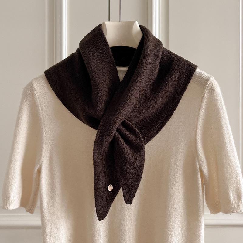 Knitted Scarf Women Wool Winter Warm Scarves Bright Solid Color Design Thickened Shawl Soft Triangle Pure Wool Neck