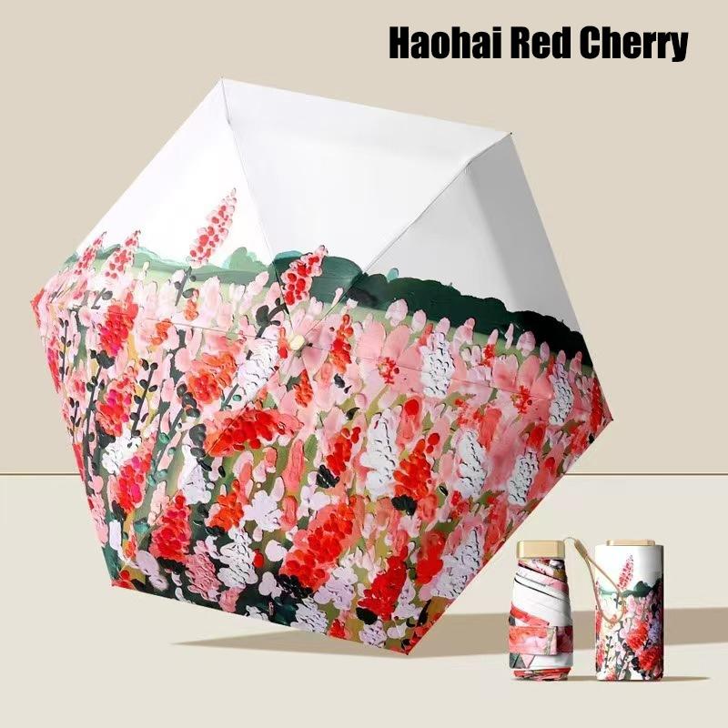Oil Painting Sunscreen Parasol Outdoor Convinient Five Folding 6 Bones Umbrella With UV Protection Portable Stylish Sun Umbrella