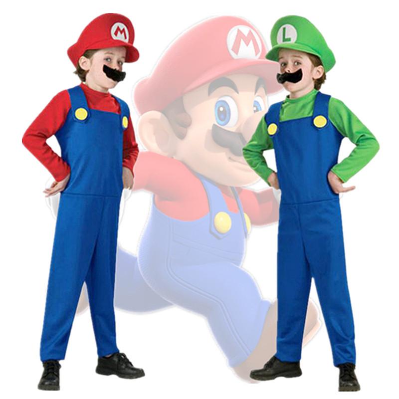 

Детский карнавальный костюм Super Mari Bros, детский комбинезон в стиле аниме в стиле фэнтези для мальчиков и девочек, платье на Хэллоуин с длинными рукавами, костюм со шляпой