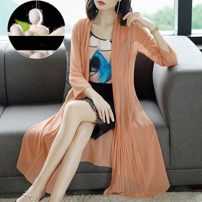 

Summer Mulberry Silk Cardigan for Women Silk Cardigan Sun Protection Top Long Thin Cardigan 4XL рожевий