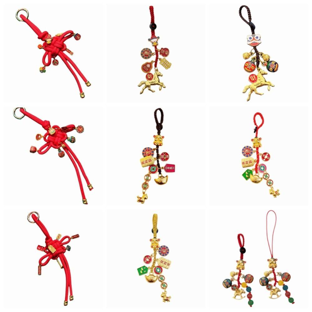 Retro Chinese Phone Chain Cute Fortune God Keyring Hand-woven Plutus Lucky Keychain  Decoration