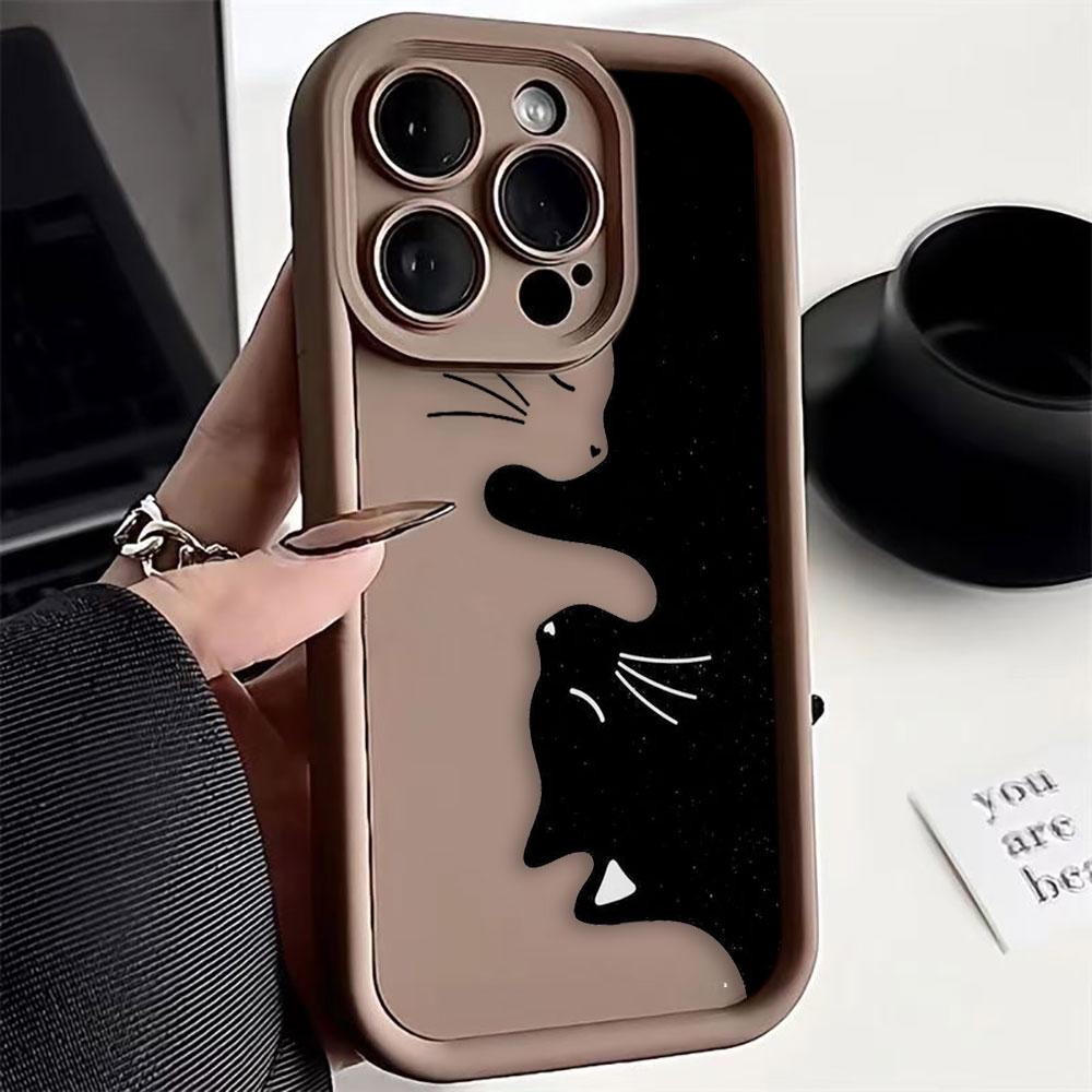 Animal Black Cute Cat Phone Case For iphone Apple 17 AIR 16 16E 11 12 13 14 15 XR Plus Pro Max Silicone Case Funda Shell Cover