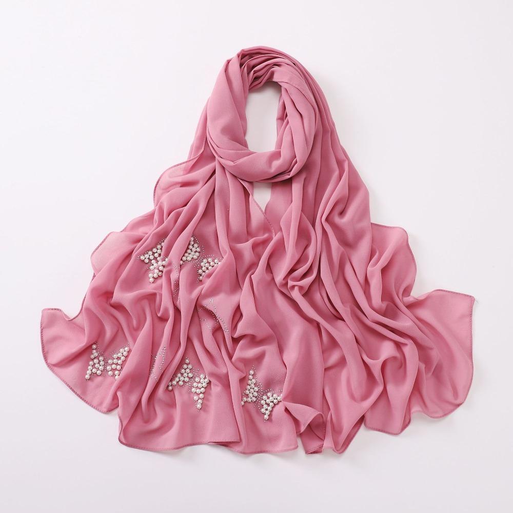 Malaysia Scarf Pearl Silk Headscarf Islamic Clothing Turbans Satin Hijab  For Women