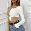 Women'S Short Cut Patchwork Color Casual Round Neck Long Sleeved Short Cut Top