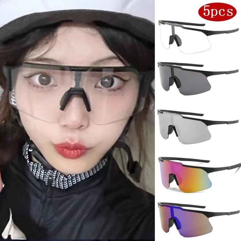 5pcs Mirror Lens Cycling Sunglasses UV400 Windproof Sport Glasses for Men Women Outdoor Running Mountaineering