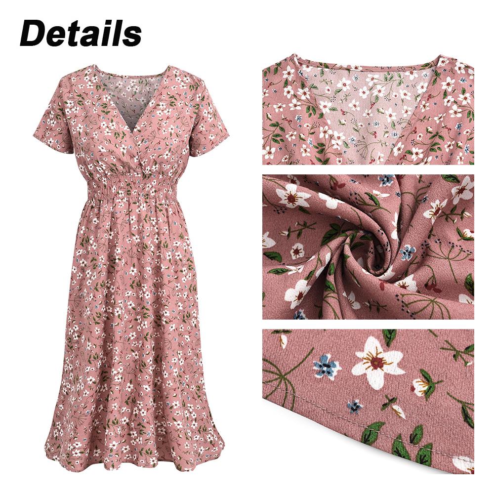 Lapa Dámské bohémské šaty s výstřihem do V, květinové Boho A-line midi šaty