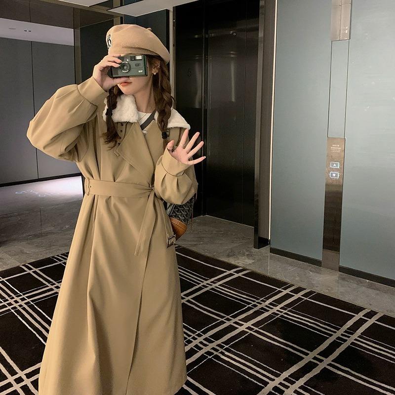 New Autumn and Winter Women's Parka Jacket For Women Black Windbreaker Mid-length Lamb Velvet Cotton Coat