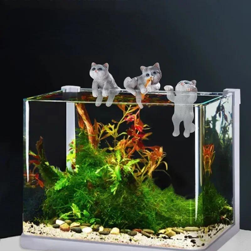 3Pcs Cat Ornaments Micro Fish Tank Landscape Crafts Cute Kitten Fish Tank Sculptures Mini Cartoon Figurines Home Decoration
