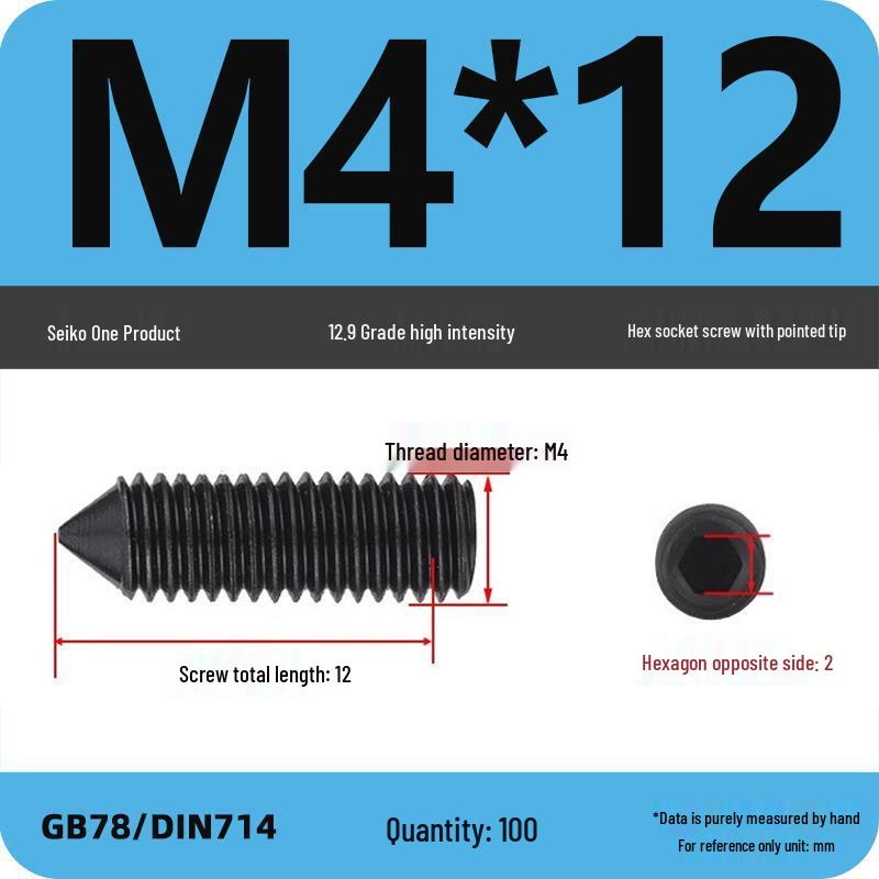 12.9 Grade Pointed Set Screw Grub Set: Headless Screws M3 M4 M5 M6 M8 M10