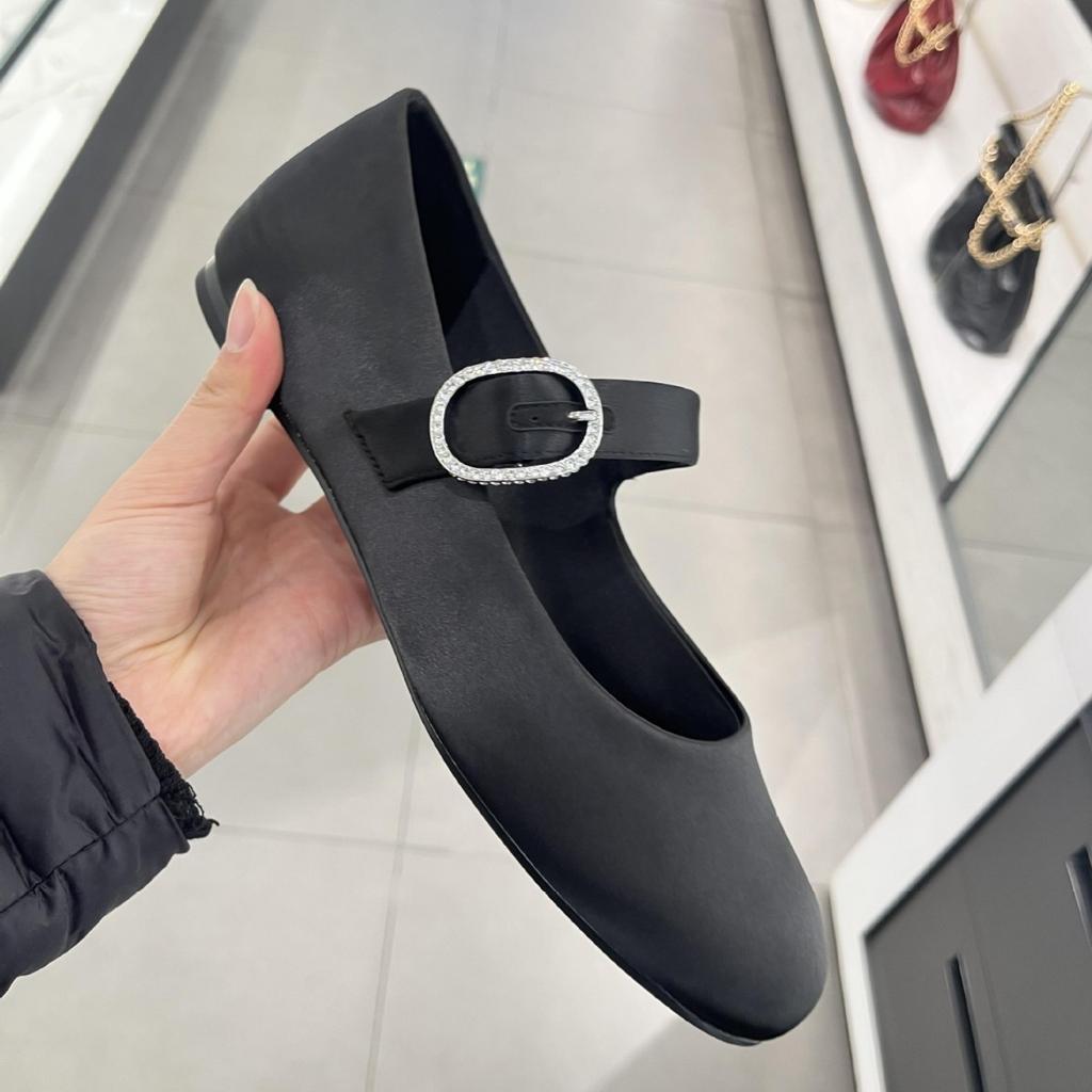 Sheepskin version~ 2025 new rhinestone leather soft-soled single shoes women's round head flat-soled ballet shoes Mary Jane ladyshoes