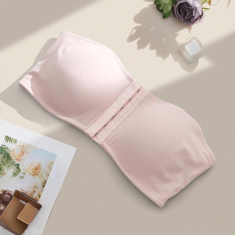 Damskie Biustonosze Plus Size Bez Ramiączek Zapięcie z Przodu Połowiczny Push-Up Biustonosz Bandeau Bezprzewodowy Bralette dla Dużego Biustu
