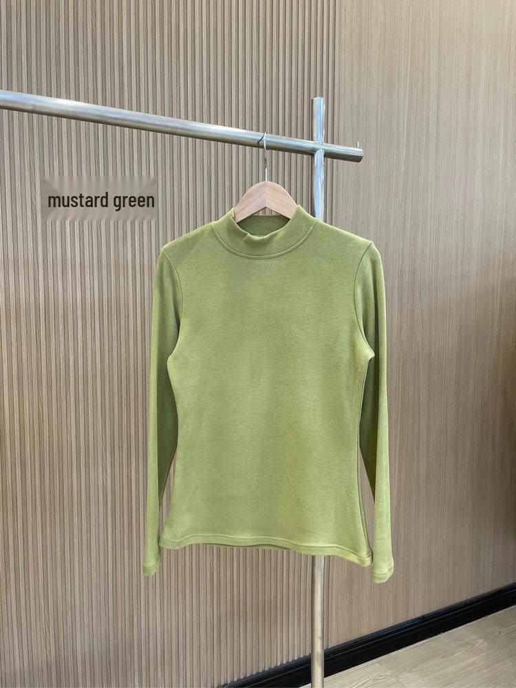 

Женский базовый слой с полувысоким воротником из немецкого бархатистого флиса для осени/зимы - Антибактериальный и теплый L (120-140 kg) горчичный/зелёный