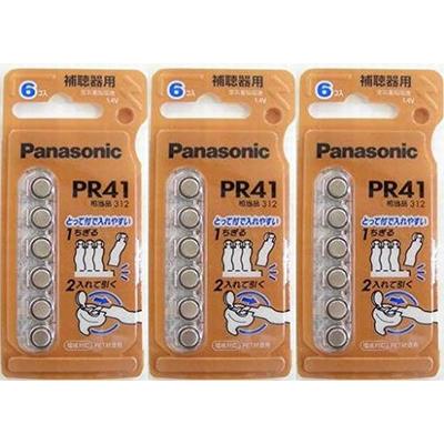 Zinc Air Hearing Aid Batteries PR-41 Size 312, 6-Pack X 3