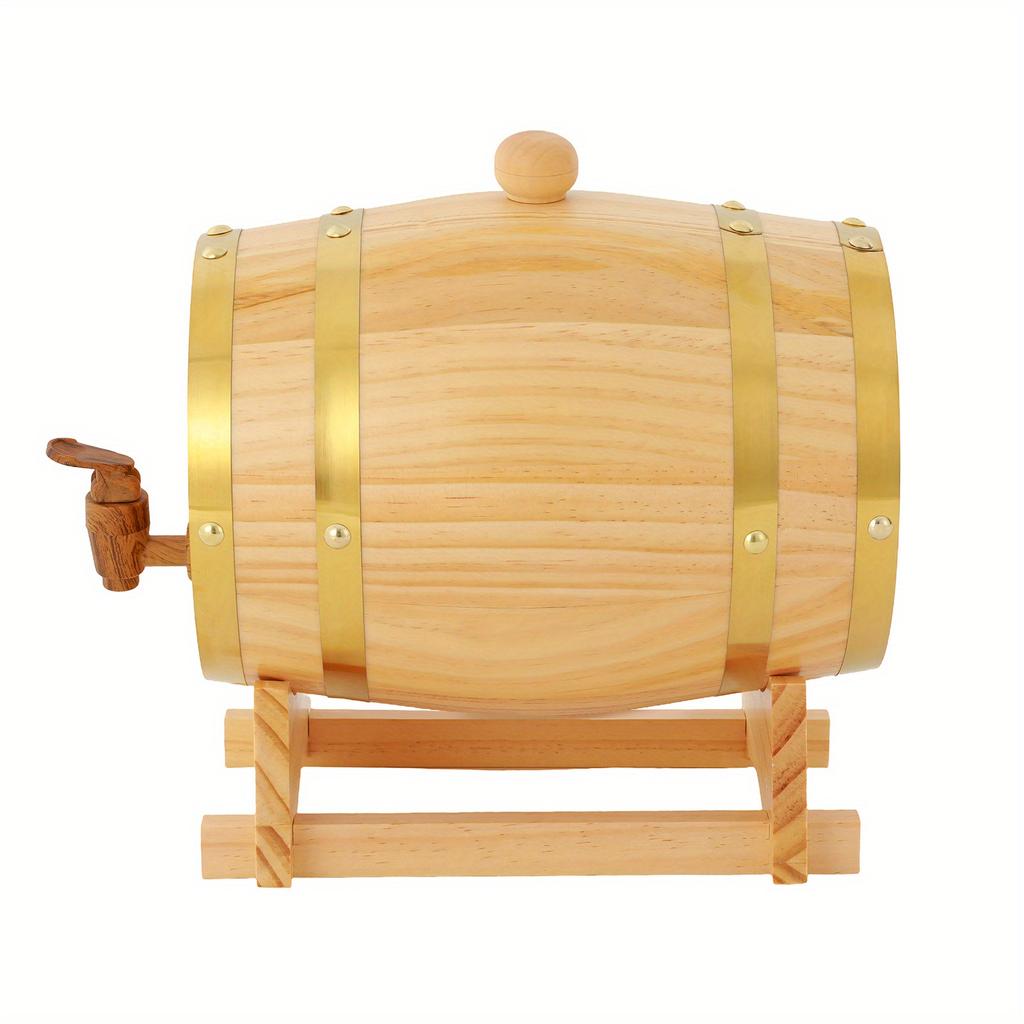 0.66 Gallon Pine Wood Wine Barrel – Vintage Barrel with Stainless Steel Hoops & Faucet – Home Brewing & Party Dispenser – Natural Wood