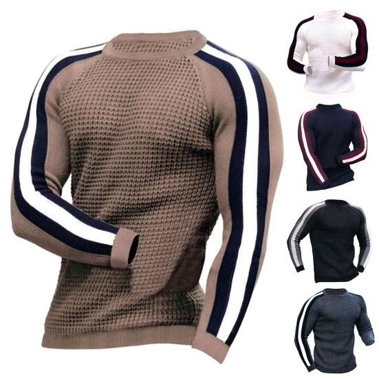 Zimní pánský svetr barevný blok kulatý výstřih dlouhý rukáv pletenina slim fit pulovr svetr pro venkovní použití