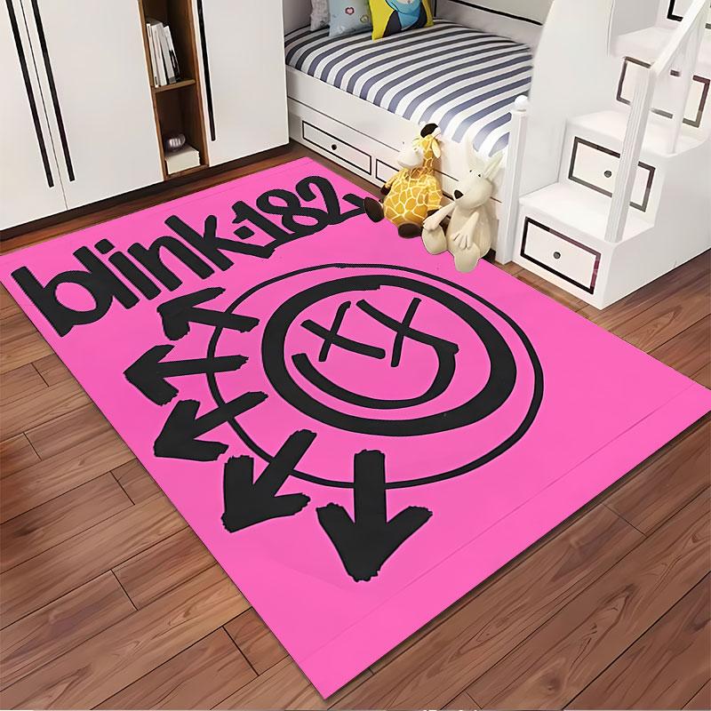Blink-182 Logo Rosa Teppich geeignet als rutschfeste Matte für das Wohnzimmer oder Schlafzimmer Sofa